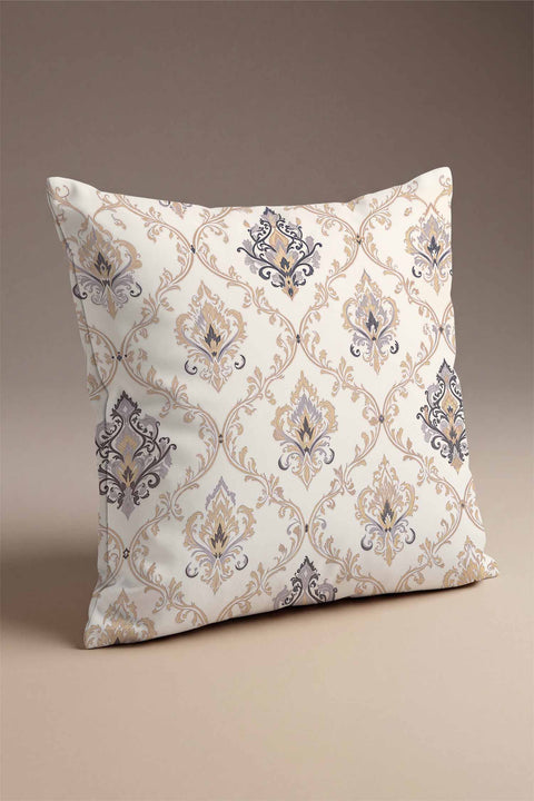 Krem Gri Royal Damask Kırlent Kılıfı