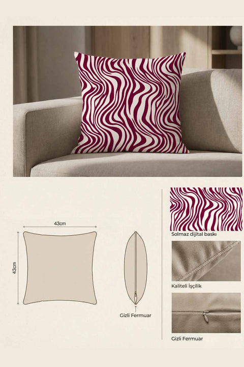 Bordo Zebra Desenli Modern Kırlent