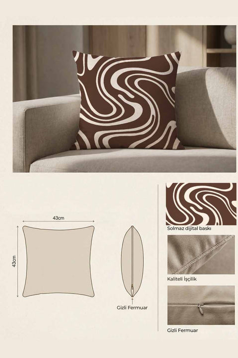 Kahve Tonlu Modern Akışkan Desenli Kırlent Kılıfı
