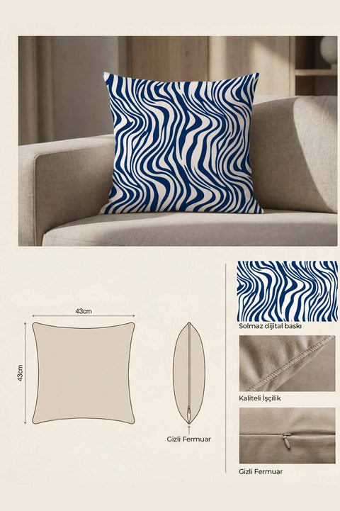 Lacivert Zebra Desenli Modern Kırlent Kılıfı
