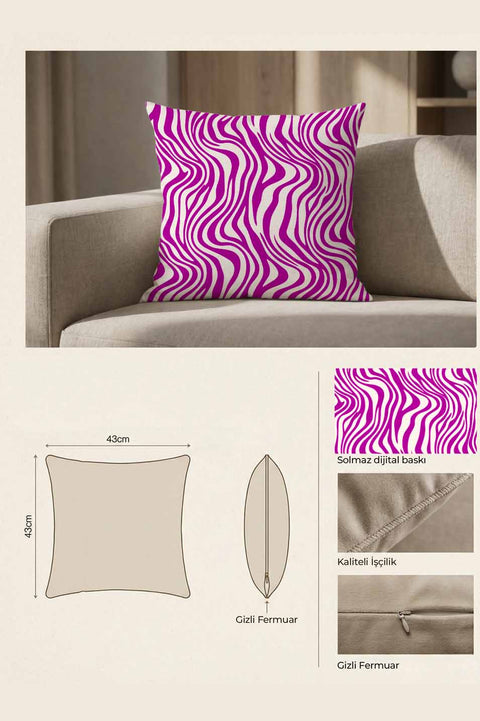 Pembe Zebra Desenli Modern Kırlent Kılıfı