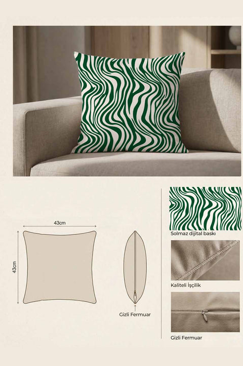Yeşil Zebra Desenli Modern Kırlent Kılıfı