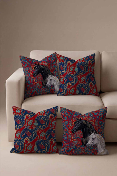 Çini Motifli Siyah Beyaz At Hediye Seti - 4 Parça