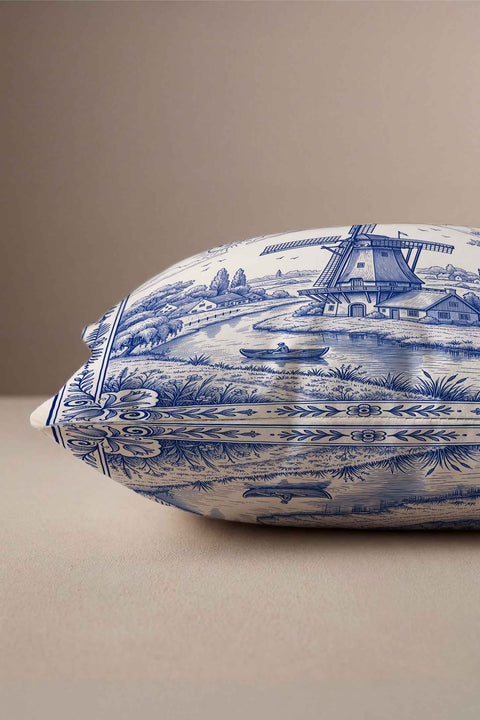 Delftware Hollanda Değirmen Kırlent Kılıfı