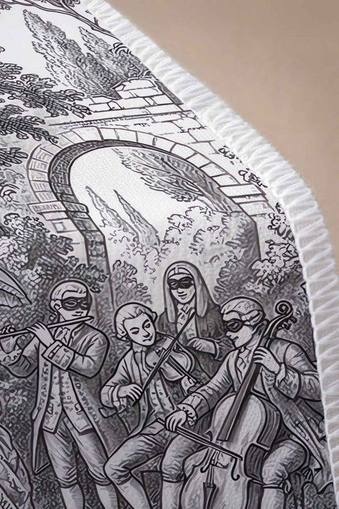 Siyah Beyaz Klasik Toile Desenli Runner