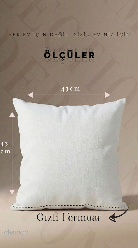 Çini Motifli Beyaz At Desenli Kırlent Kılıfı