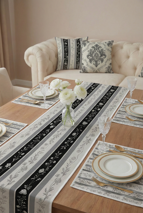 Krem Gri Vintage Desen Hediye Seti - 9 Parça