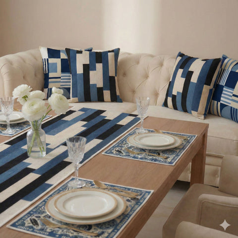 Mavi Geometrik Desen Hediye Seti - 9 Parça