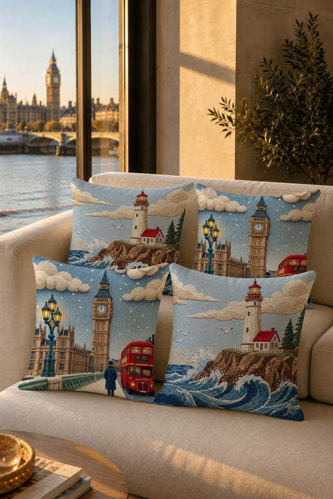 Deniz Feneri & Londra Desenli Hediye Seti - 4 Parça