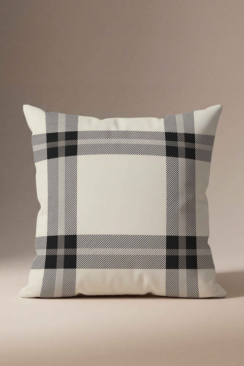 Beyaz Zemin Minimal Çizgili Kırlent Kılıfı