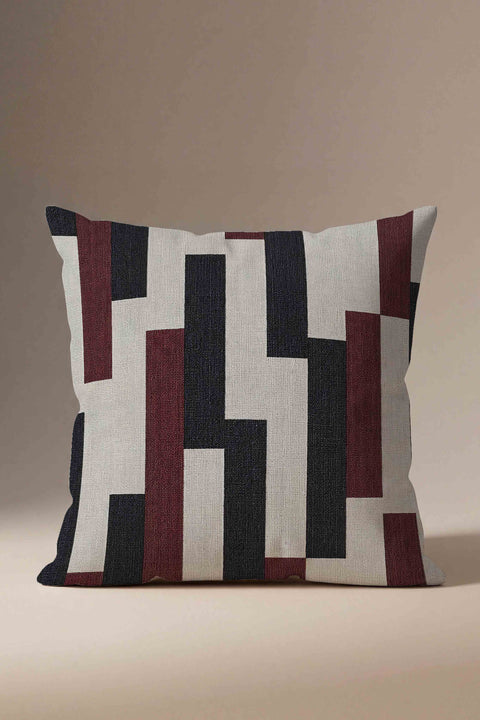 Bordo Siyah Geometrik Blok Desenli Kırlent Kılıfı