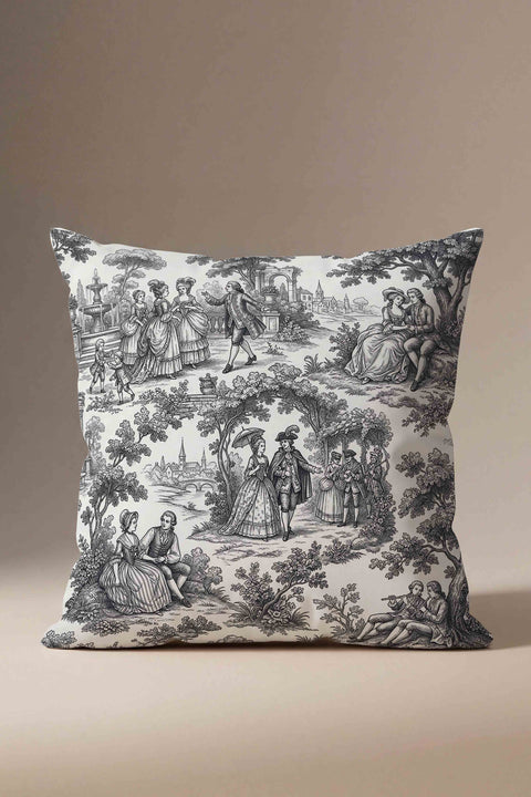 Siyah Beyaz Klasik Toile Desenli Kırlent Kılıfı