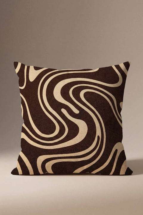 Kahve Tonlu Modern Akışkan Desenli Kırlent Kılıfı