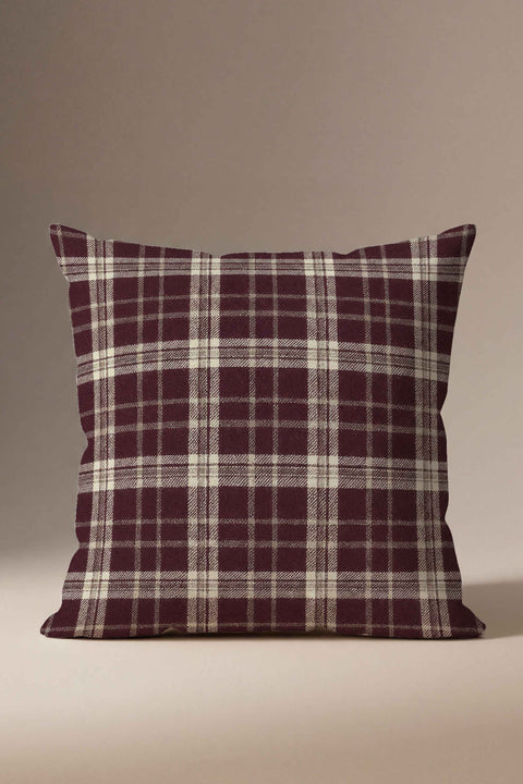 Bordo Ekose Desenli Kırlent Kılıfı