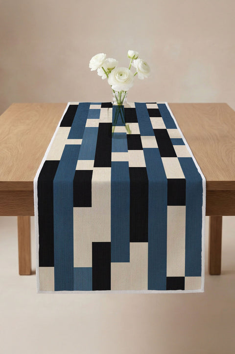 Mavi Siyah Geometrik Blok Desenli Runner