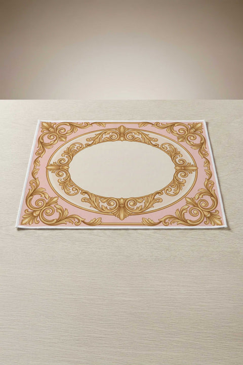 Pudra Pembe Zemin Gold Oval Çerçeveli Amerikan Servis