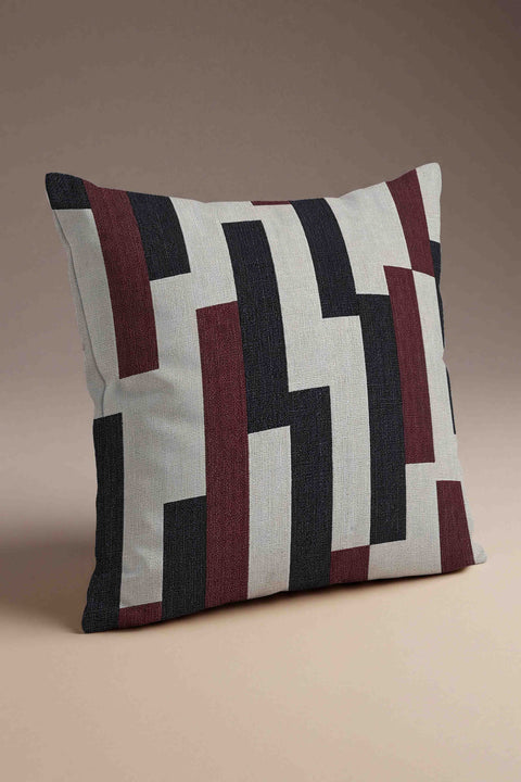Bordo Siyah Geometrik Blok Desenli Kırlent Kılıfı