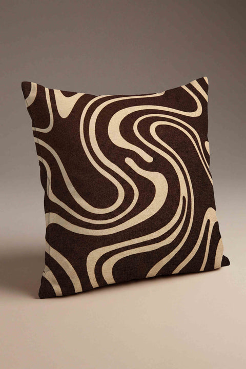 Kahve Tonlu Modern Akışkan Desenli Kırlent Kılıfı