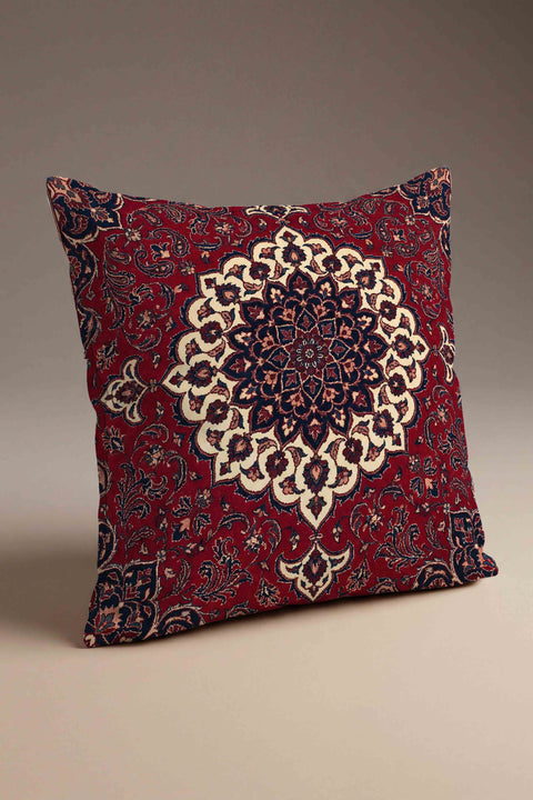 Bordo Zemin Geleneksel Desenli Kırlent Kılıfı