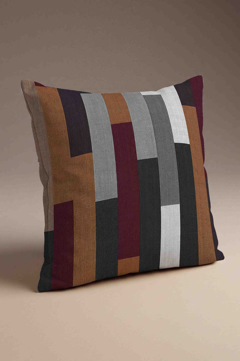 Çok Renkli Geometrik Blok Desenli Kırlent Kılıfı