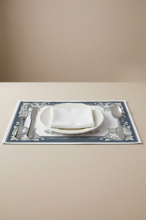 Eskitme Mavi Klasik Çerçeve Desenli Amerikan Servis