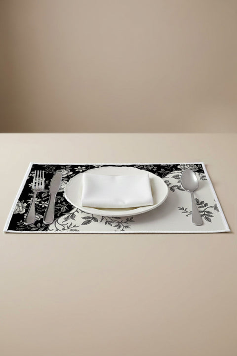 Siyah Beyaz Kontrast Gül Desenli Amerikan Servis