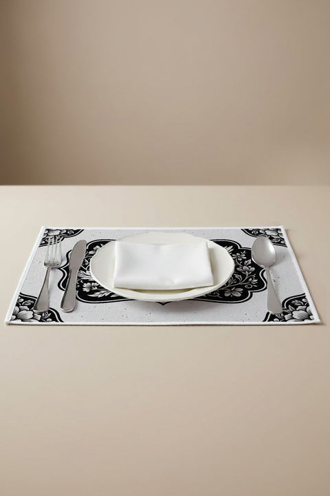 Siyah Zemin Kuş ve Çiçek Motifli Amerikan Servis