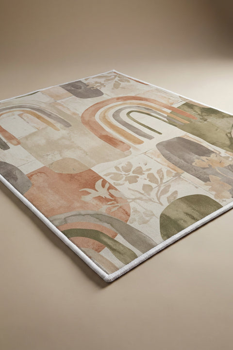 Bohem Gökkuşağı ve Çiçek Desenli Paspas