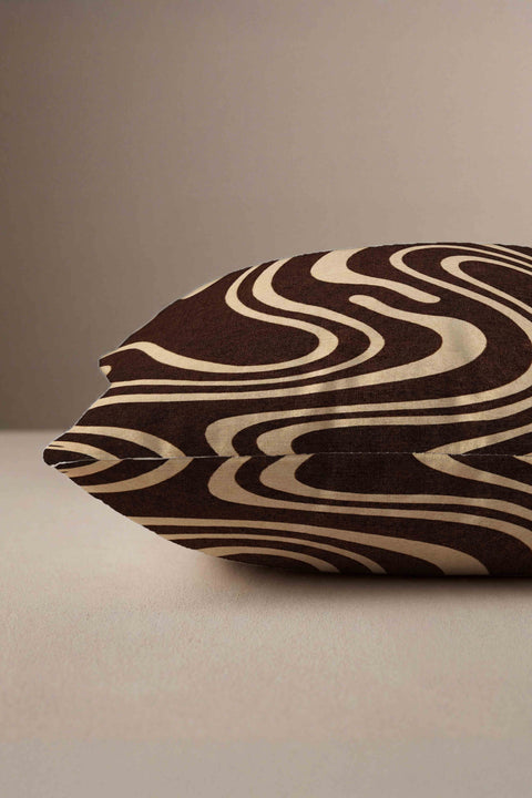 Kahve Tonlu Modern Akışkan Desenli Kırlent Kılıfı