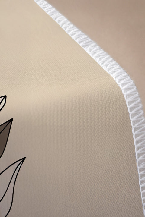 Bej Zemin Minimal Yaprak Desenli Runner