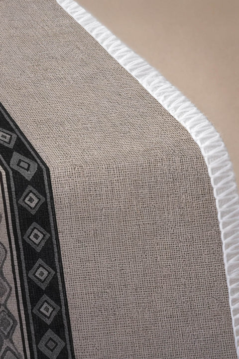 Gri Keten Görünümlü Etnik Şeritli Runner