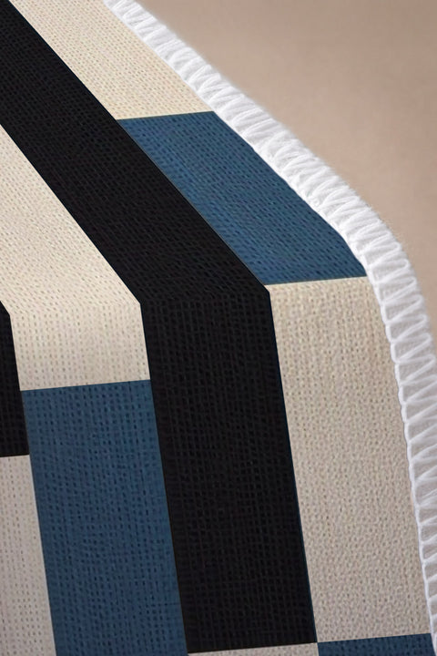 Mavi Siyah Geometrik Blok Desenli Runner