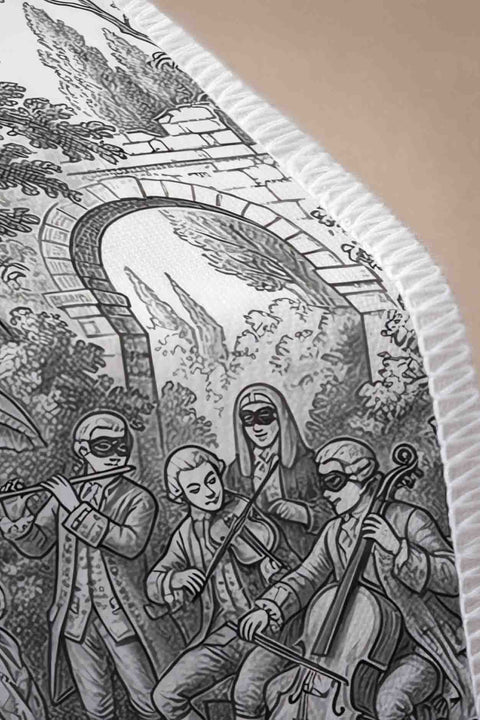 Siyah Beyaz Klasik Toile Desenli Runner