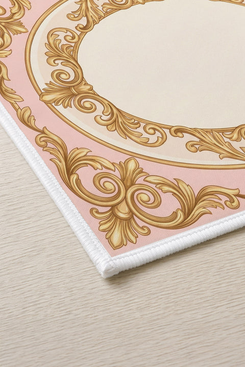 Pudra Pembe Zemin Gold Oval Çerçeveli Amerikan Servis