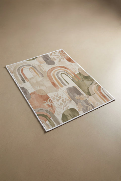 Bohem Gökkuşağı ve Çiçek Desenli Paspas