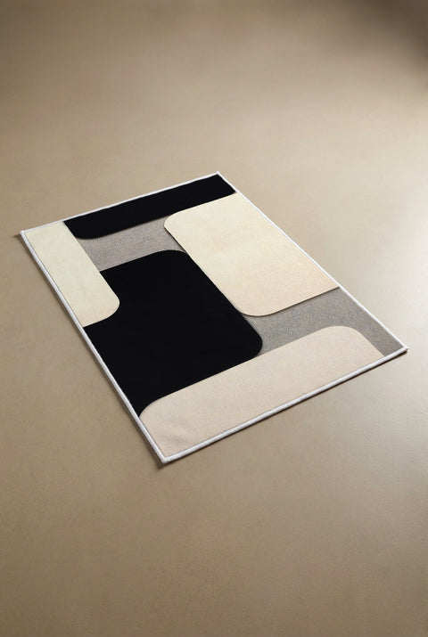 Siyah Bej Modern Blok Desenli Dekoratif Paspas