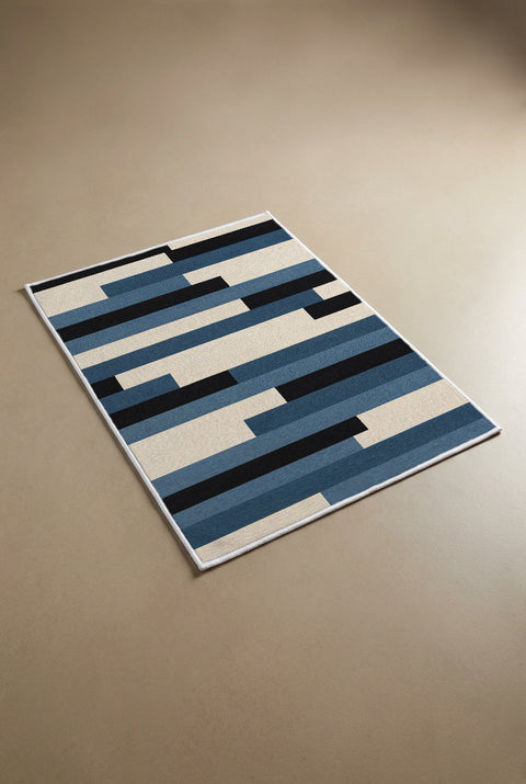 Mavi Siyah Geometrik Blok Desenli Paspas