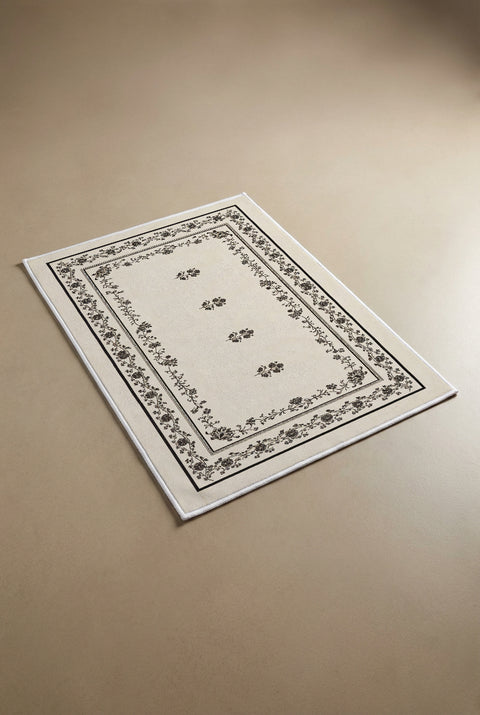 Klasik Çiçek Çerçeveli Eskitme Görünümlü Paspas