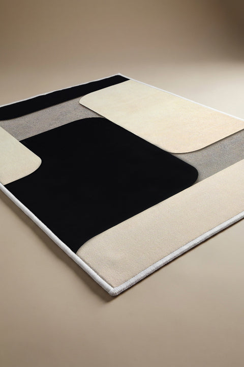 Siyah Bej Modern Blok Desenli Dekoratif Paspas