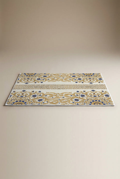 Altın Varak ve Mavi Barok Motifli Paspas