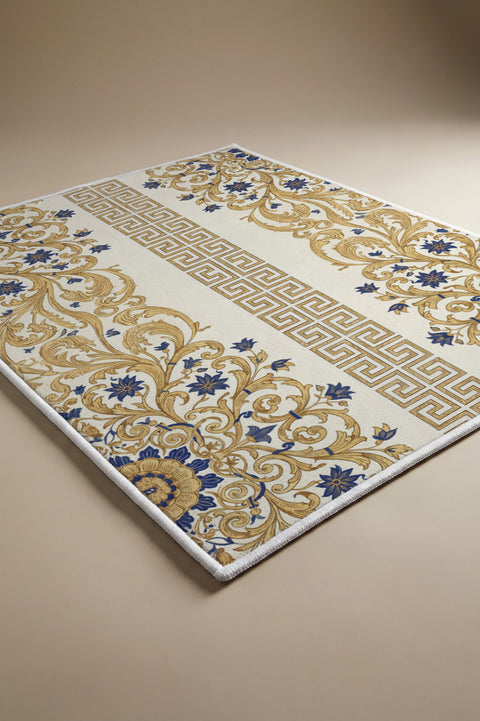 Altın Varak ve Mavi Barok Motifli Paspas
