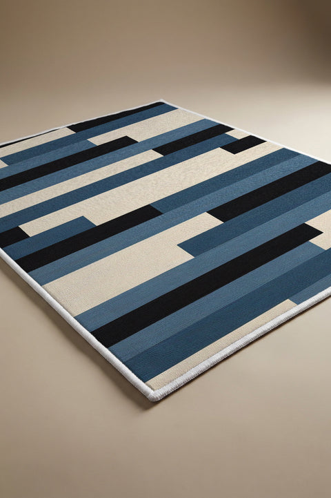 Mavi Siyah Geometrik Blok Desenli Paspas