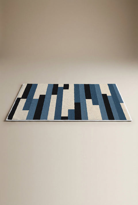 Mavi Siyah Geometrik Blok Desenli Paspas