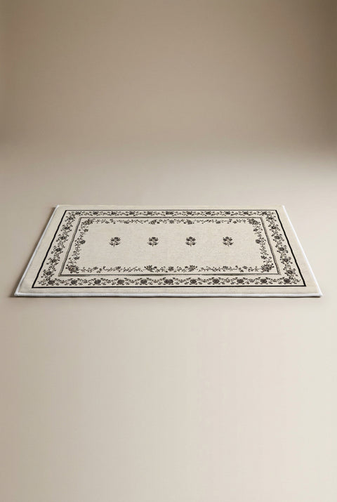 Klasik Çiçek Çerçeveli Eskitme Görünümlü Paspas