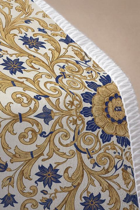 Altın Varak ve Mavi Barok Motifli Runner