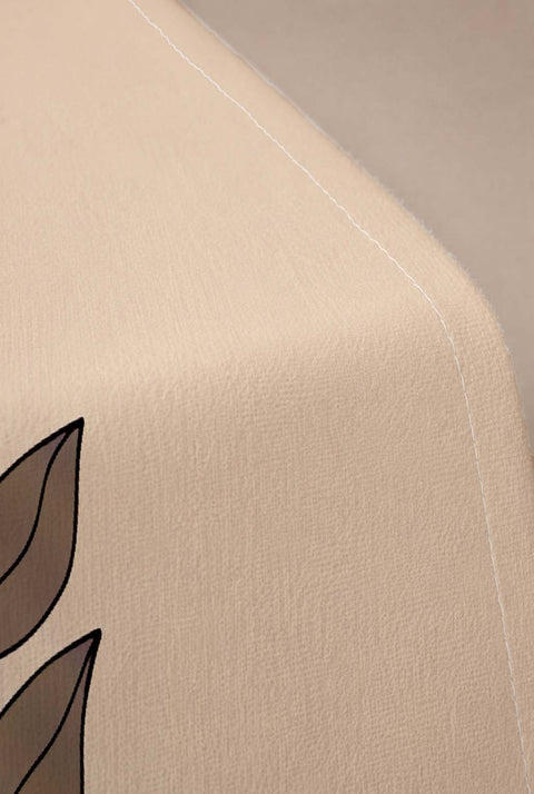 Bej Zemin Minimal Yaprak Desenli Runner