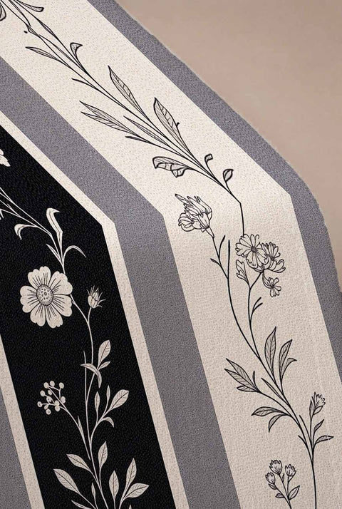 Royal Vintage Çizgili Gri Runner Masa Örtüsü