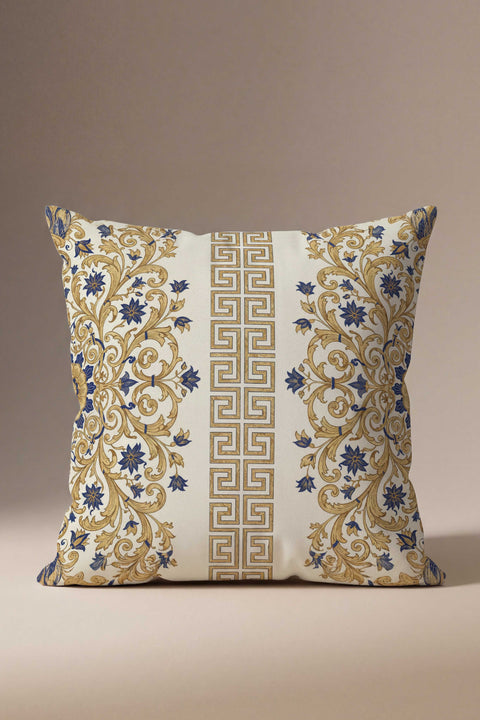 Altın Varak ve Mavi Barok Motifli Kırlent Kılıfı