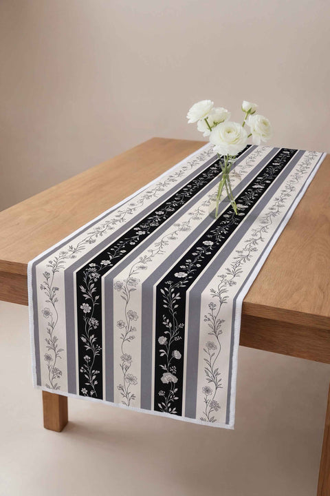 Royal Vintage Çizgili Gri Runner Masa Örtüsü