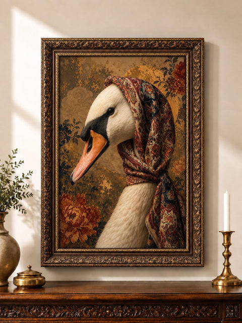 Saray Kuğusu – Şal ve Çiçekler Sanat Tablosu - 50x70cm